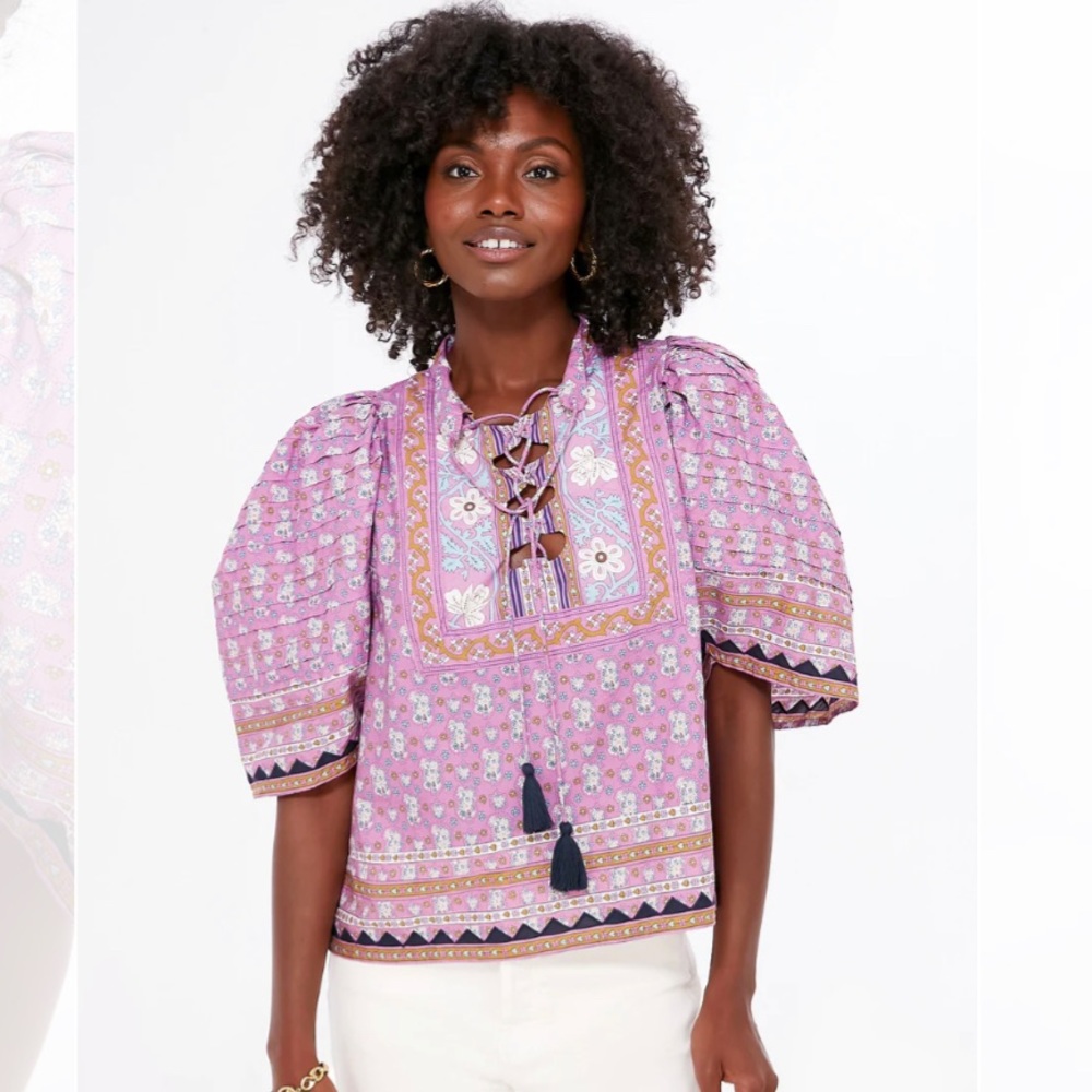 NWT Sea New York Lilac Perry Border Puff Sleeve Top